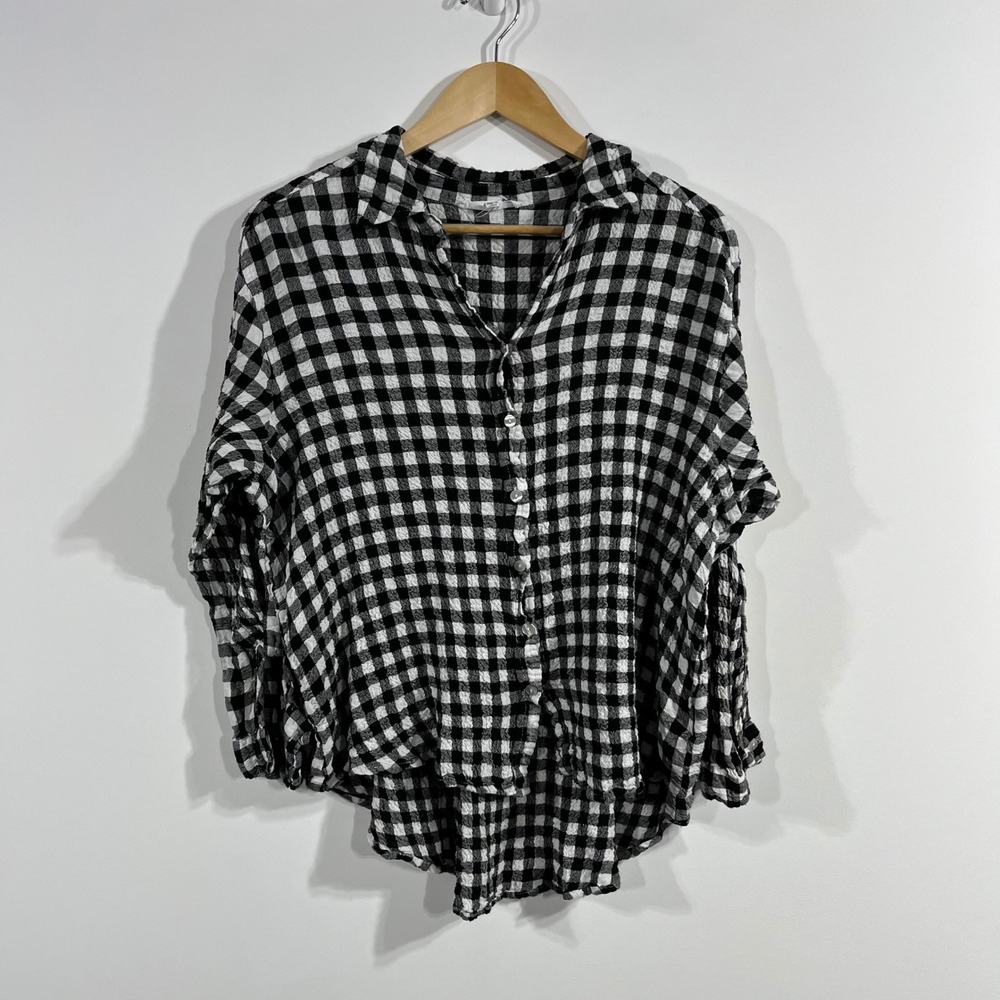 Jane + Delancey Euro Summer Preppy Gingham‎ Button Down Seersucker Top Womens 1x